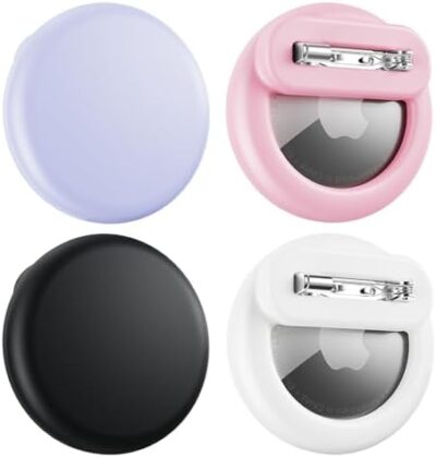 Air Tags-4 Pack Apple Kids Hidden Case, Airtag Tracker Holder With Invisible Pin, Anti Lost, For Kids, Elderly, Luggage, Clothing (Black White Pink Purple)