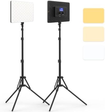 2 Packs Led Video Light With 63" Tripod Stand, Qeuooiy 20W Bi-Color Photography Lighting Kit, Dimmable 2500-8500K Studio Conference Light, Built-In 8000Mah Battery For Youtube/Tiktok/Vlog/Streaming