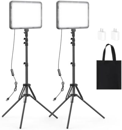 2 Pack Led Video Light Kit With 63'' Tripod Stand, Kmasic 2500-8500K Dimmable Photography Lights,15W Studio Lighting For Video Recording/Collection Portrait/Game Streaming/Youtube Podcast, Usb Charger