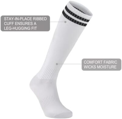 Elfcool 5 Pairs Kids Soccer Socks Youth Knee High Striped Tube Football Baseball Socks For Boys Girls 6-12 Years Old - Image 2