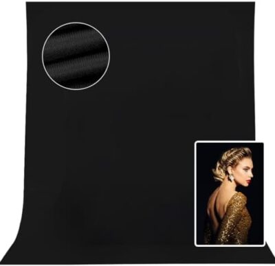 10X8Ft Black Backdrop Background For Photography, Solid Black High Density Polyester Fabric Black Photo Backdrop Curtain For Portrait Photoshoot, Party And Video