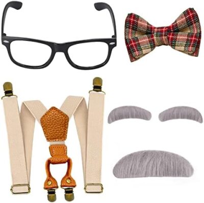 Yewong Kids Old Man Costume Set Grandpa Dress Up Accessories Including Glasses Suspenders Bow Tie Mustache And Eyebrows