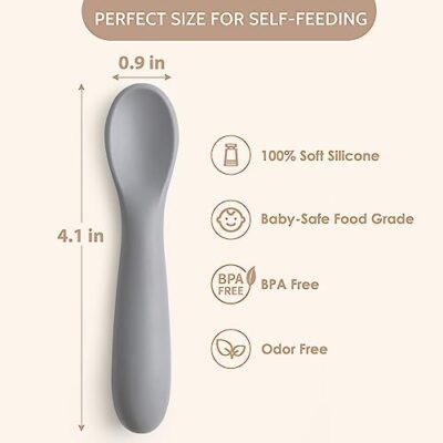 6 Pack Baby Spoons, Shorter Length For Self Feeding, First Stage Spoons, Food Grade Silicone, 6+ Months, Baby Training Spoons Infant Spoons, Dishwasher Safe & Boil-Proof - Image 2