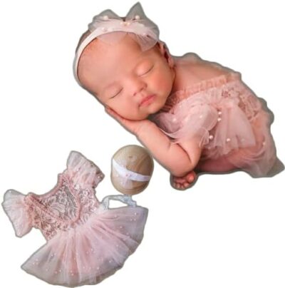 Zeroest Newborn Photography Outfits Girl Lace Romper Newborn Photography Props Rompers Baby Girls Skirt Photoshoot 3 Pcs