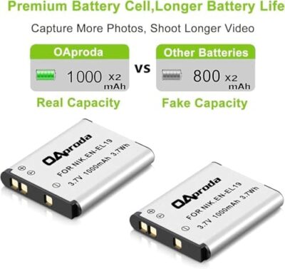 Oaproda 2 Pack En-El19 Battery And Rapid Usb Charger For Nikon Coolpix S32 S33 S100 S2800 S3100 S3200 S3300 S3500 S3600 S3700 S4100 S4200 S4300 S5200 S5300 S6500 S6800 S7000 Son Np-Bj1 Dsc-Rx0 Camera - Image 2