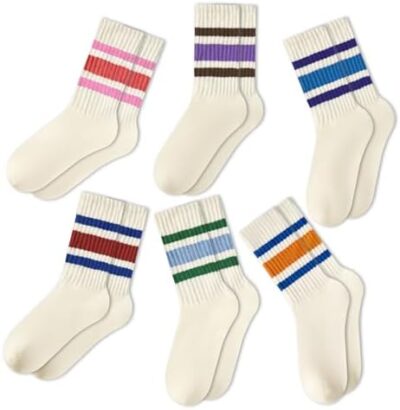 American Trends Womens Striped Socks Retro Crew Socks Women Slouchy Athletic Calf Tube Socks