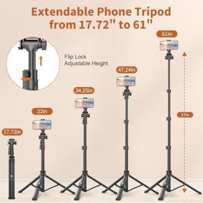 Xxzu Tripod,60" Camera Tripod With Travel Bag,Cell Phone Tripod With Remote,Professional Aluminum Portable Tripod Stand With Phone Tripod Mount&1/4?Screw,For Phone/Camera/Projector/Dslr/Slr - Image 2