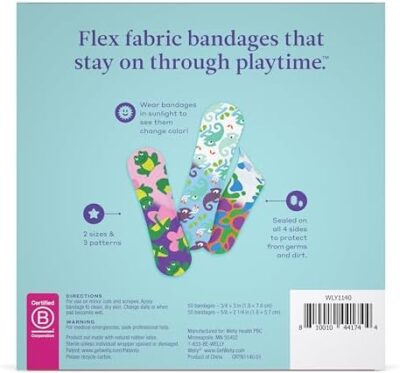 Welly Bandage Color Change Refill Pack | Adhesive Flexible Fabric Bandages | Assorted Shapes And Patterns For Minor Cuts, Scrapes, And Wounds - 100 Count - Image 3