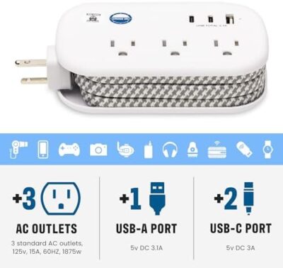 Cruise Approved Power Strip - Non Surge Protector For Cruise Ship With 2 Usb Outlets - Cruise Ship Essentials 2024 For Carnival, Princess, Norwegian, Holland America, Msc & Major Cruise Lines (White) - Image 3