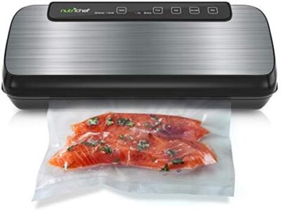 Nutrichef Vacuum Sealer | Automatic Vacuum Air Sealing System For Food Preservation W/ Starter Kit | Compact Design | Lab Tested | Dry & Moist Food Modes | Led Indicator Lights, Stainless Steel, Black