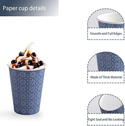 300 Pack 8 Oz Disposable Paper Cups, Hot/Cold Beverage Paper Drinking Cups, Paper Coffee Cups 8 Oz, Navy Floral Paper Hot Coffee Cups For Party, Picnic, Travel, And Events. - Image 3