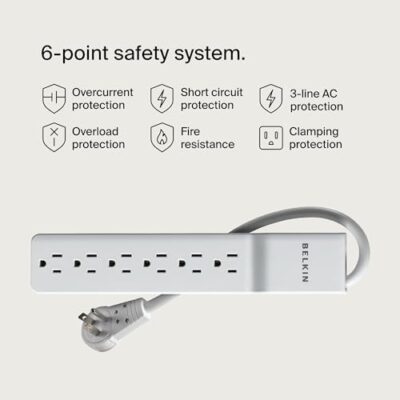 Belkin 6-Outlet Surge Protector Power Strip, 6Ft Cord, 360° Rotating Plug - 1080 Joules Protection - Image 3