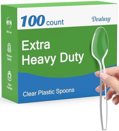 100 Count Clear Plastic Spoons Disposable, Bpa-Free, Heat Resistant, Solid And Durable Disposable Spoons Heavy Duty Bulk, Premium Spoons Plastic Disposable For Party Supply