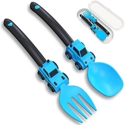 Construction Toddler Utensils - Toddler Forks And Spoons - Kids Spoon And Fork Set - Suitable For Kids Utensils - Baby Utensils, Portable Utensils Set For 1 2 3 4 5 Year Old Toddlers, Yellow