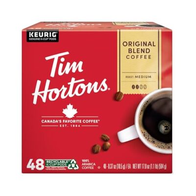 Tim Hortons Original Blend, Genuine Medium Roast Coffee, Single-Serve K-Cup Pods, 48Ct