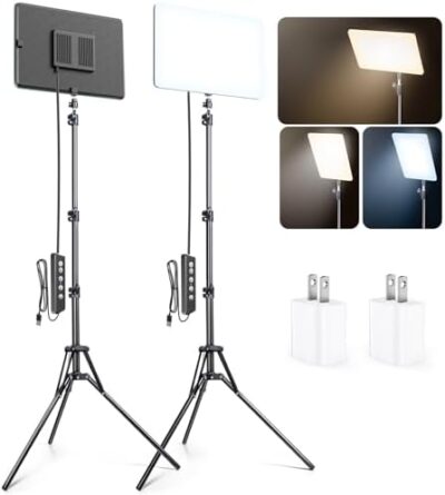 2 Pack Led Video Light Kit, Scrhot 15W Photography Lighting Kit With 63" Tripod Stand, Studio Lights Dimmable 2800-8400K Panel Lighting For Video Recording/Game Live Streaming/Filming/Youtube/Podcast