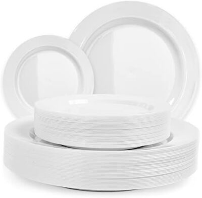 Aya'S 60Ct White Square Disposable Plates - Heavy Duty Plastic Party Plates For Christmas, Thanksgiving (30 Dinner & 30 Salad)