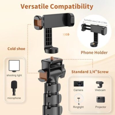 Xxzu Tripod,60" Camera Tripod With Travel Bag,Cell Phone Tripod With Remote,Professional Aluminum Portable Tripod Stand With Phone Tripod Mount&1/4?Screw,For Phone/Camera/Projector/Dslr/Slr - Image 3