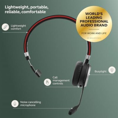 Jabra Evolve 65 Se Link380A Ms Stereo- Bluetooth Headset With Noise-Cancelling Microphone, Long-Lasting Battery And Dual Connectivity - Works With All Other Platforms - Black - Image 3