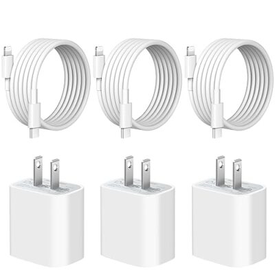 [3 Pack] Iphone 14 13 12 11 Charger 20W Usb C Charger Blocks And 6Ft Iphone Charger Cable Compatible With Iphone 14/13/12/11/Xs/8, Ipad