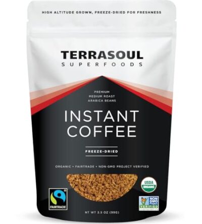 Terrasoul Superfoods Organic Freeze-Dried Instant Coffee, 3.5 Oz - Fairtrade | Arabica Beans | Fresh Taste | Medium Roast