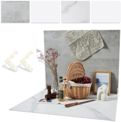 2 Pcs 24X32 Inch Boards Photo Backdrop For Flat Lay, Food Table Top Photography Background, Beiyang (Marble+Light Gray)