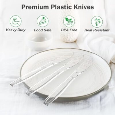 100 Count Extra Heavy Duty Clear Plastic Knives Disposable, Bpa-Free, Heat Resistant, Solid And Durable Disposable Knives Bulk, Premium Plastic Knives Heavy Duty For Party Supply - Image 3