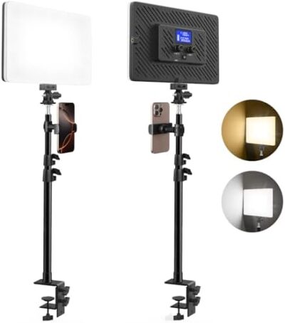 2 Pack Led Video Light Built-In 8000Mah Rechargeable Battery, Led Panel Light With 54'' Desk Mount Stand, 2500-8500K 2200Lux Clamp On Photography Lighting For Video Recording/Live Streaming