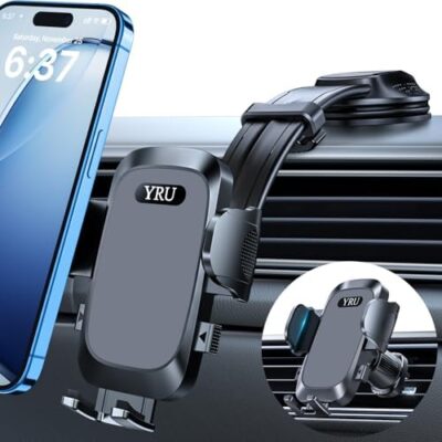 Yru [2025 Ultimate Car Phone Holder Mount [Bendable & Adjustable Aluminum Arm] Cell Phone Holder For Car Dashboard Windshield Phone Stand For Iphone 16 15 14 13 Pro Max Samsung Pickup Truck, Black