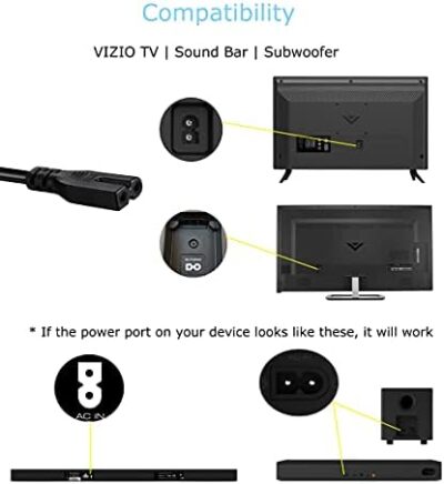 2 Prong Ac Power Cord Compatible Wtih Vizio D/E/M Series Hdtv, Vizio Sound Bar Supply Cable Replacement - Image 2