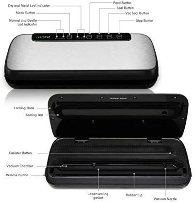 Nutrichef Vacuum Sealer | Automatic Vacuum Air Sealing System For Food Preservation W/ Starter Kit | Compact Design | Lab Tested | Dry & Moist Food Modes | Led Indicator Lights, Stainless Steel, Black - Image 3