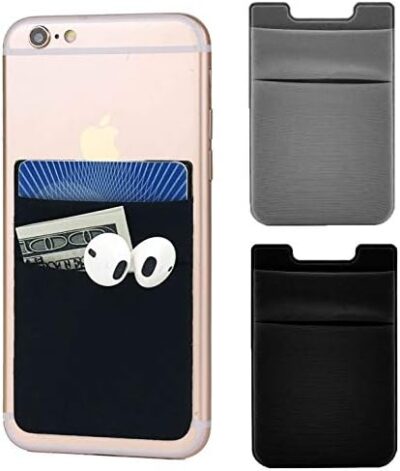 2Pack Adhesive Phone Pocket,Cell Phone Stick On Card Wallet Sleeve,Credit Cards/Id Card Holder(Double Secure) With Sticker For Back Of Iphone,Android And All Smartphones-Black