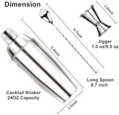 Ohtomber 24Oz Cocktail Shaker Set - Cocktail Bar Martini Drink Shaker Set With Strainer, Stainless Steel Bartender Kit Drink Mixer With Jigger, Mixing Spoon, Bar Accessories For Beginners - Image 2