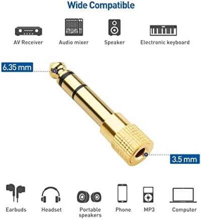 Cable Matters 5-Pack 1/4 To 1/8 Headphone Adapter, 6.35Mm To 3.5Mm Adapter Male To Female, Gold Plated Stereo Headphone 3.5Mm To 1/4 Adapter - Image 3