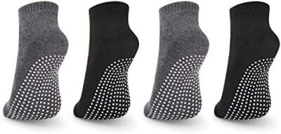 Anti Slip Non Skid Socks,4 Pairs Unisex Grip Socks For Yoga Home Workout Barre Pilates Hospital Adults Men Women