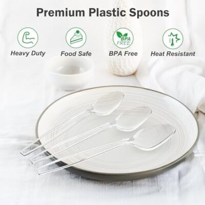 100 Count Clear Plastic Spoons Disposable, Bpa-Free, Heat Resistant, Solid And Durable Disposable Spoons Heavy Duty Bulk, Premium Spoons Plastic Disposable For Party Supply - Image 3