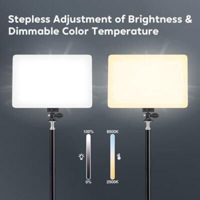 2 Pack Led Video Light Built-In 8000Mah Rechargeable Battery, Led Panel Light With 54'' Desk Mount Stand, 2500-8500K 2200Lux Clamp On Photography Lighting For Video Recording/Live Streaming - Image 3