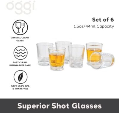 Oggi Tall Shot Glasses W/Heavy Base, Set 6 - Real Glass Shot Glass Set, Cool & Classic Design Ideal Groomsmen Gifts, Tequila Shot Glasses, Bachelor Party Favors For Men - 2Oz / 59Ml - Image 2