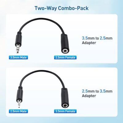 Cable Matters Combo-Pack 2.5Mm And 3.5Mm Headphone Adapter Kit (2.5Mm To 3.5Mm Adapter And 3.5Mm To 2.5Mm Adapter) In Black - 4 Inches - Image 2