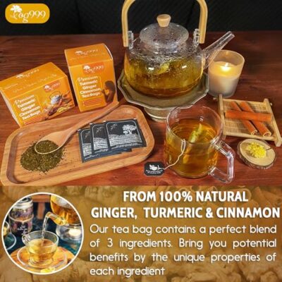 120 Bags Premium Turmeric Ginger Cinnamon Tea, Improve Digestion, Support Brain, Weight, Skin And Sleep, Eco-Conscious Tea Bags And Premium Natural Ingredients. Turmeric Ginger Herbal Tea. No Sugar, No Caffeine, No Gluten, Vegan. - Image 3