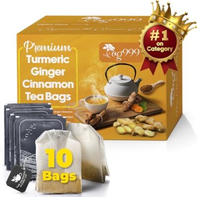 120 Bags Premium Turmeric Ginger Cinnamon Tea, Improve Digestion, Support Brain, Weight, Skin And Sleep, Eco-Conscious Tea Bags And Premium Natural Ingredients. Turmeric Ginger Herbal Tea. No Sugar, No Caffeine, No Gluten, Vegan.