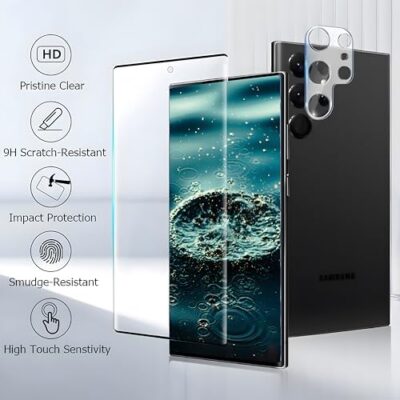 [2+2 Pack] Galaxy S23 Ultra 5G Screen Protector, 2 Pack Tempered Glass Screen Protector +2 Pack Tempered Glass Camera Lens Protector,3D Curved,9H Tempered Glass,Touch Sensitive,Fingerprint Support. - Image 3