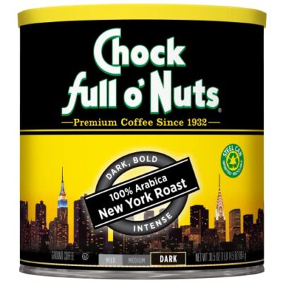 Chock Full O’Nuts New York Roast, Dark Roast Ground Coffee ? Gourmet Arabica Coffee Beans ? Bold, Full-Bodied And Intense Coffee (30.5 Oz. Can)