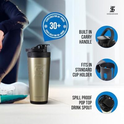 Ice Shaker Insulated Stainless Steel Shaker Bottle | 26Oz, Black | Cold For 30+ Hours | Insulated Cup With Twist-On Agitator | Odor-Free Bottle For Protein Shakes, Water, Smoothies, Cocktails - Image 3