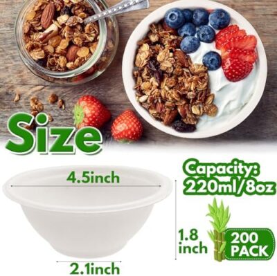 100 Pack 8 Oz Disposable Paper Bowls,Compostable Bagasse Bowls,Small Biodegradable Heavy-Duty Bowls For Hot And Cold Food - Image 2