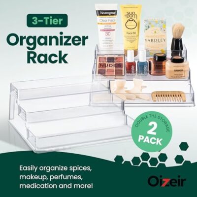 Oizeir Clear Spice Rack (2-Pack) ? 3-Tier Acrylic Organizer For Cabinet ? Deep Spice Shelf ? 10.4 X 9.6 X 4 Inches ? Holds Seasoning And Condiments - Image 2