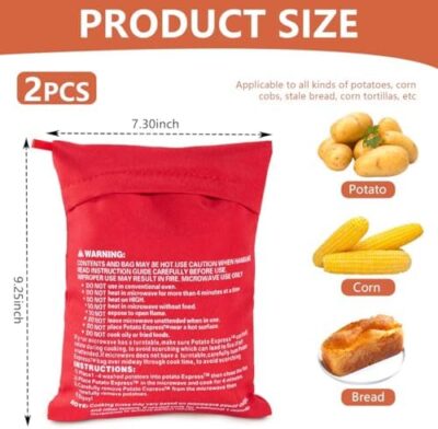 Obtanim Microwave Potato Bag, 2 Pack Of Reusable Microwave Cooker Bag Baked Pouch Potato Bag, Red - Image 2