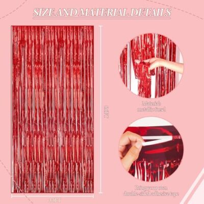 2 Pack Foil Fringe Backdrop - Red&Black Shiny Tinsel Curtains For Party Decoration/Photo Booth Props - 3.3X6.6 Ft Metallic Foil Backdrop For Birthday, Wedding, Graduation, Christmas. - Image 3