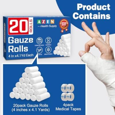 Azen 30 Pack Gauze Rolls Bandages, 4 In X 4.1 Yards, Premium Medical Supplies & First Aid Supplies, Bandage Wrap Vet Wrap, Mummy Wraps - Image 2