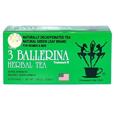 3 Ballerina Chinese Herbal Green Leaf Organic Detox Tea For Weight Loss, Extra Strength- Diet Fat Slimming Drink-Caffeine Free, 18 Tea Bags (1 Box)